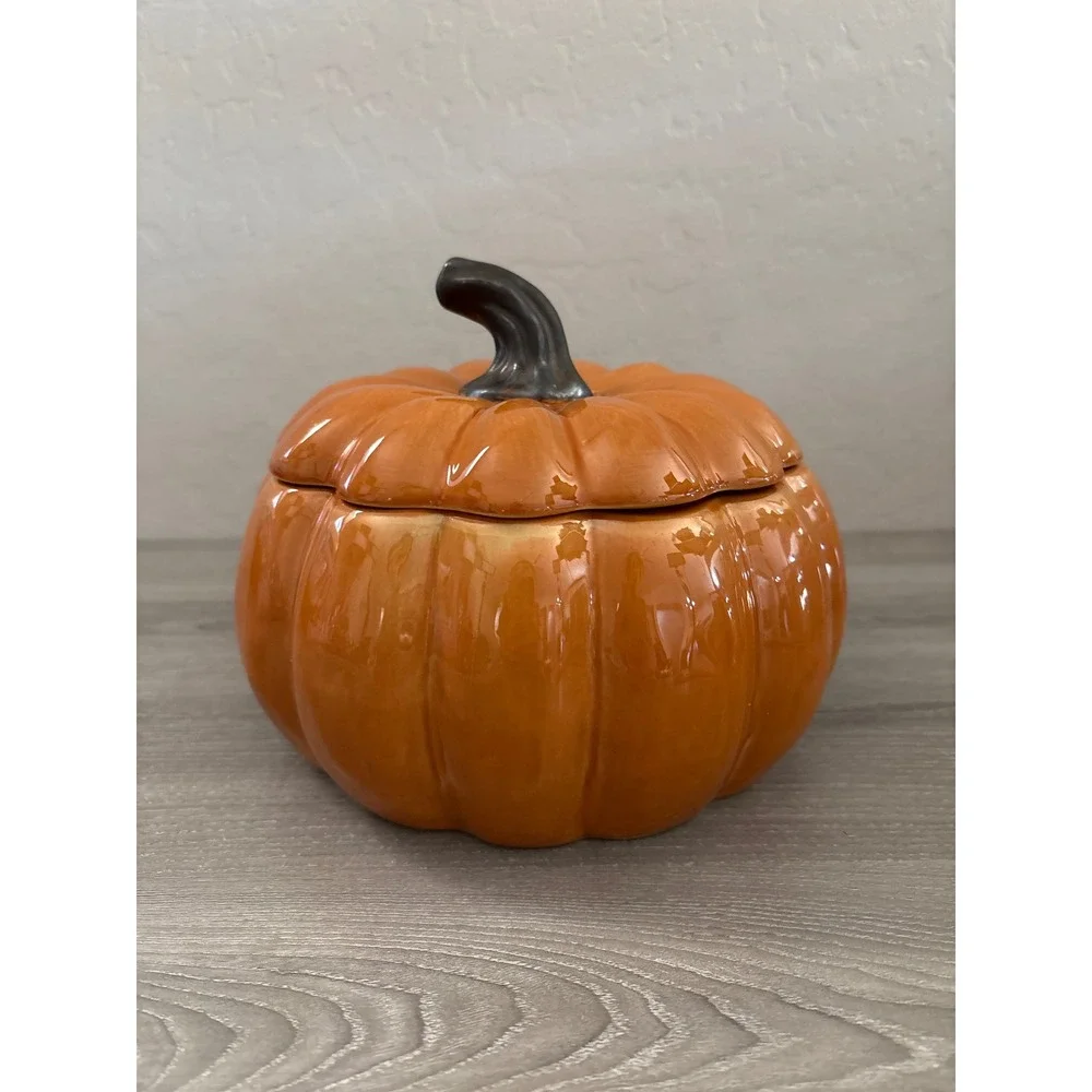 Threshold Stoneware Pumpkin Tureen Orange Glazed Lidded Serving Dish Fall Decor